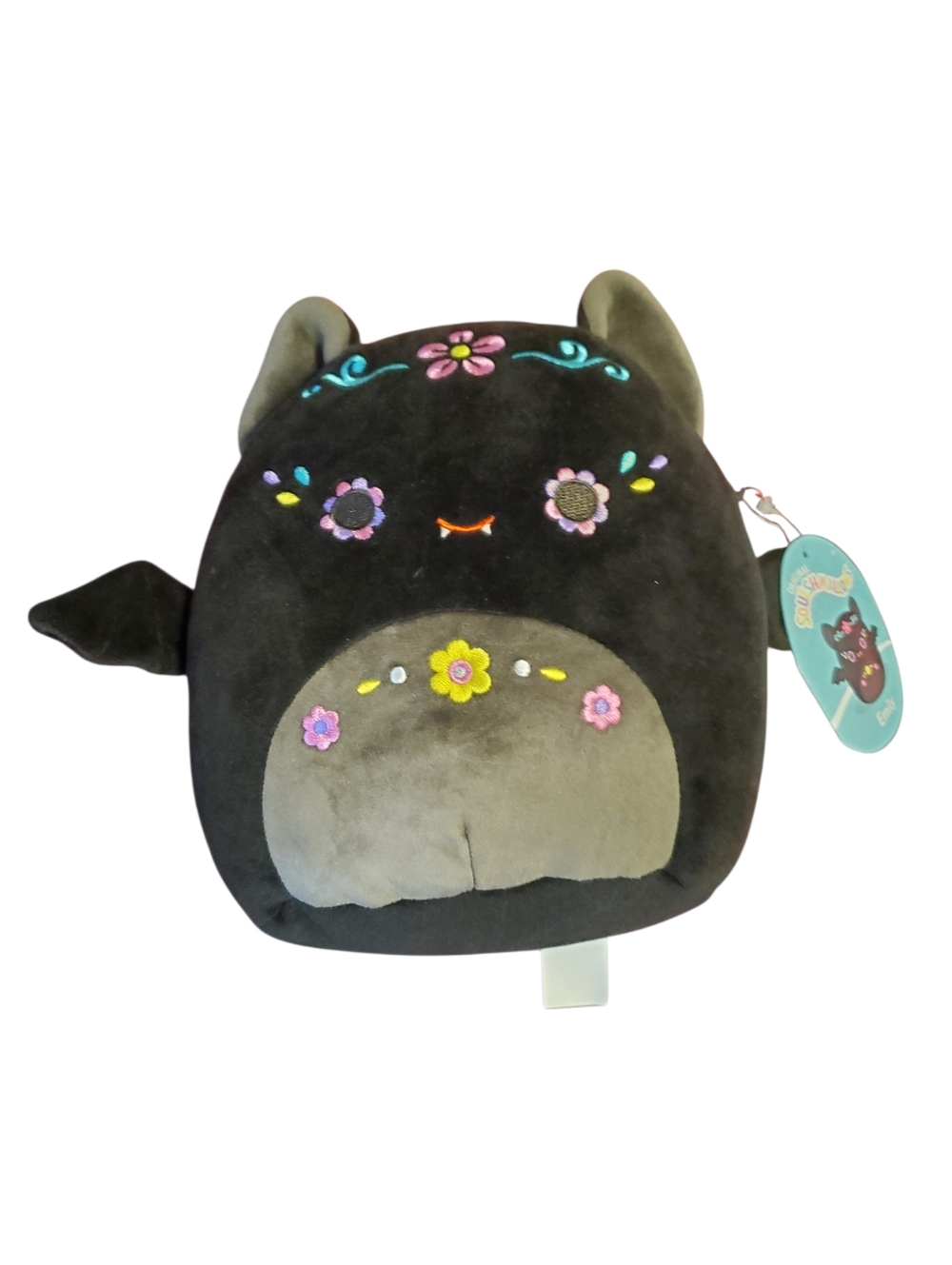 Squishmallows Black Floral Bat Plush with Colorful Embroidery